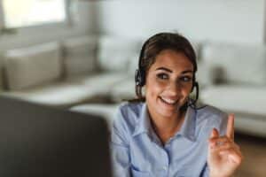 Woman having online Zoom meeting.