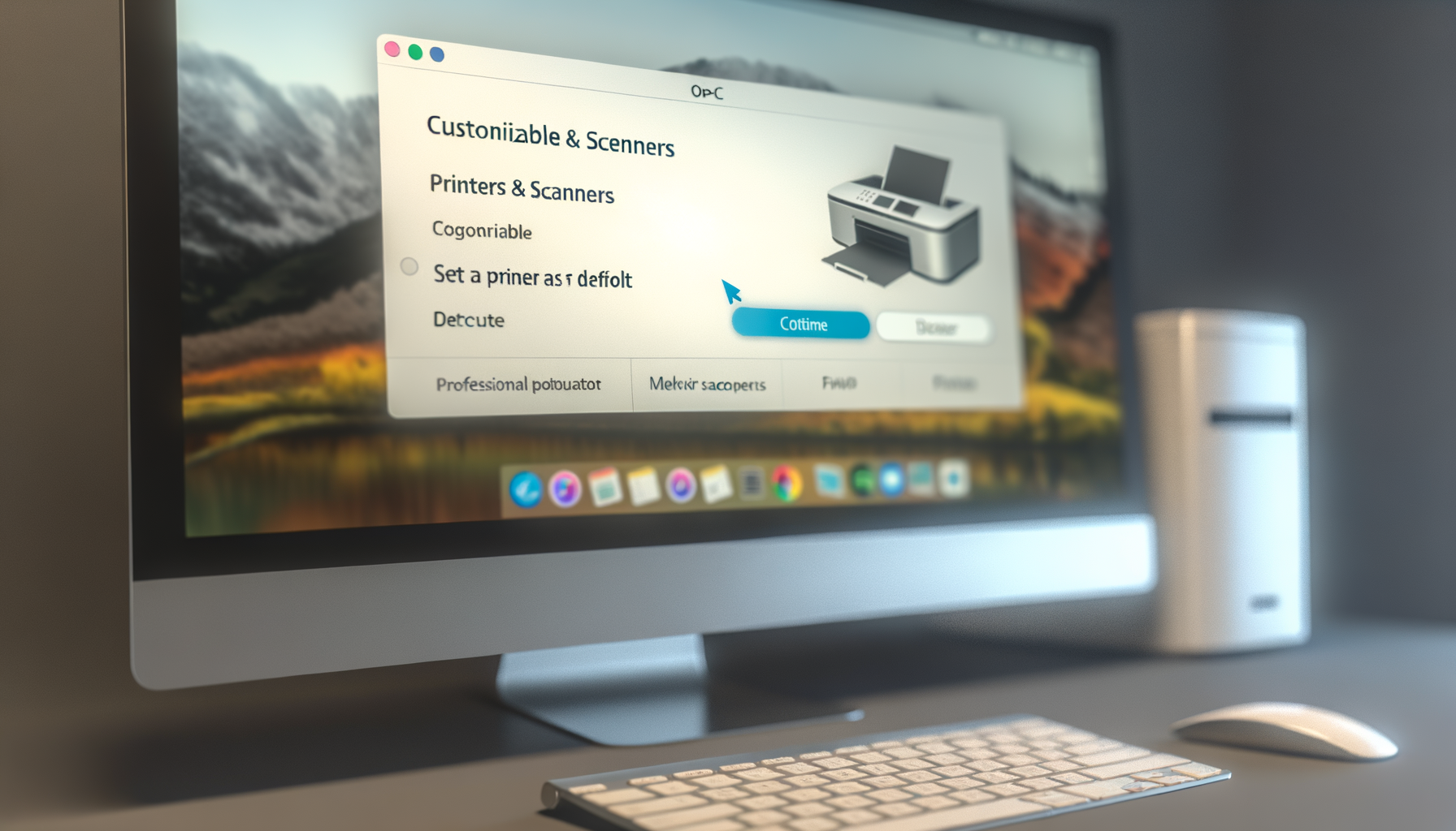 Schermata di un computer desktop che mostra le impostazioni della stampante con opzioni per stampanti e scanner in Windows